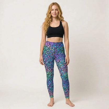 Colored Yoga Pants With Neon Leopard Spiritual Print