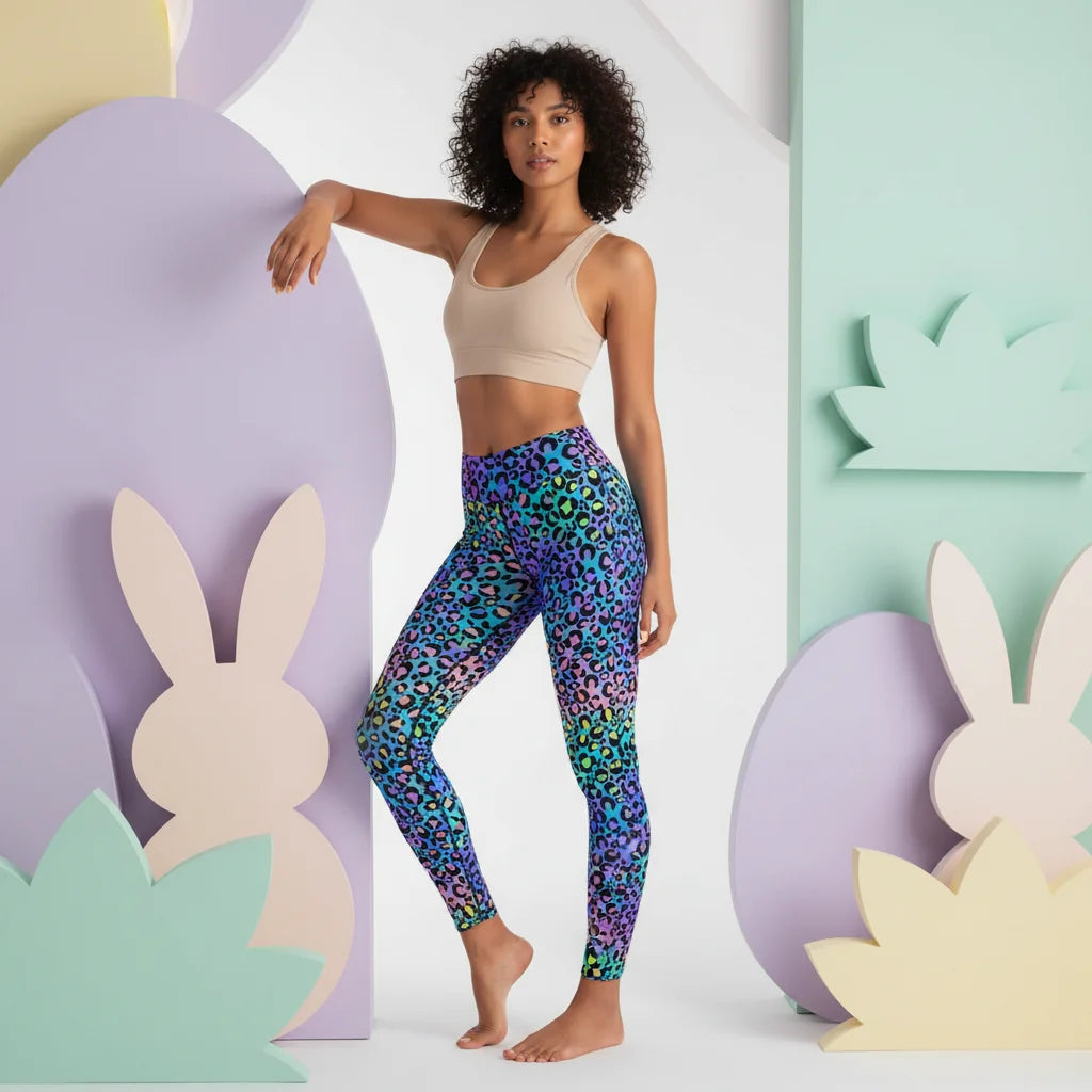 Colored Yoga Pants With Neon Leopard Spiritual Print