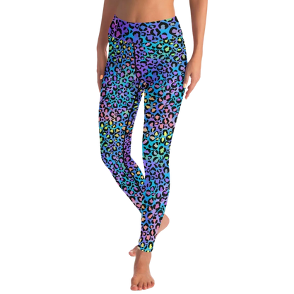 Colored Yoga Pants With Neon Leopard Spiritual Print