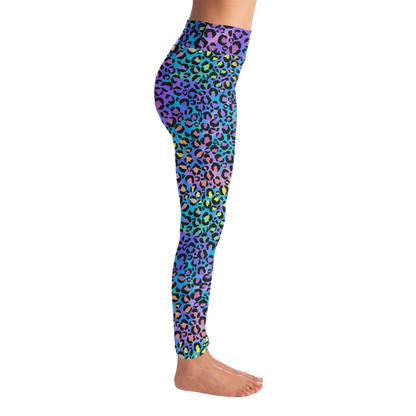 Colored Yoga Pants With Neon Leopard Spiritual Print