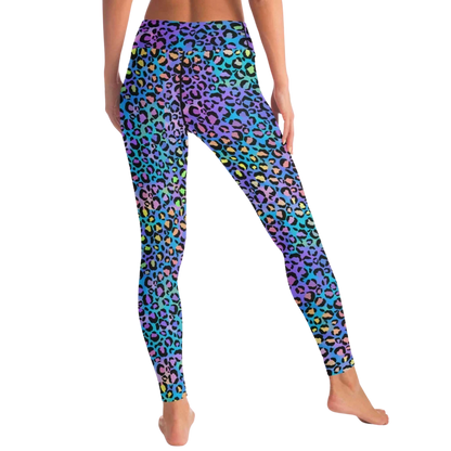 Colored Yoga Pants With Neon Leopard Spiritual Print