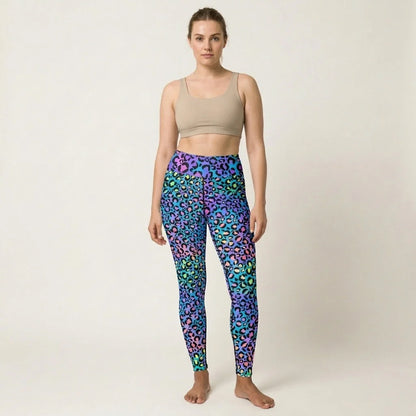 Colored Yoga Pants With Neon Leopard Spiritual Print