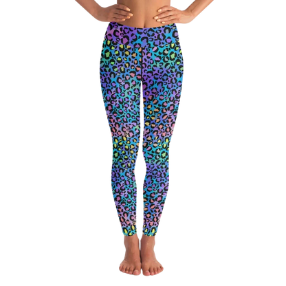 Colored Yoga Pants With Neon Leopard Spiritual Print - XS