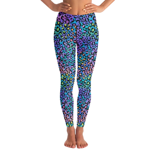 Colored Yoga Pants With Neon Leopard Spiritual Print - XS