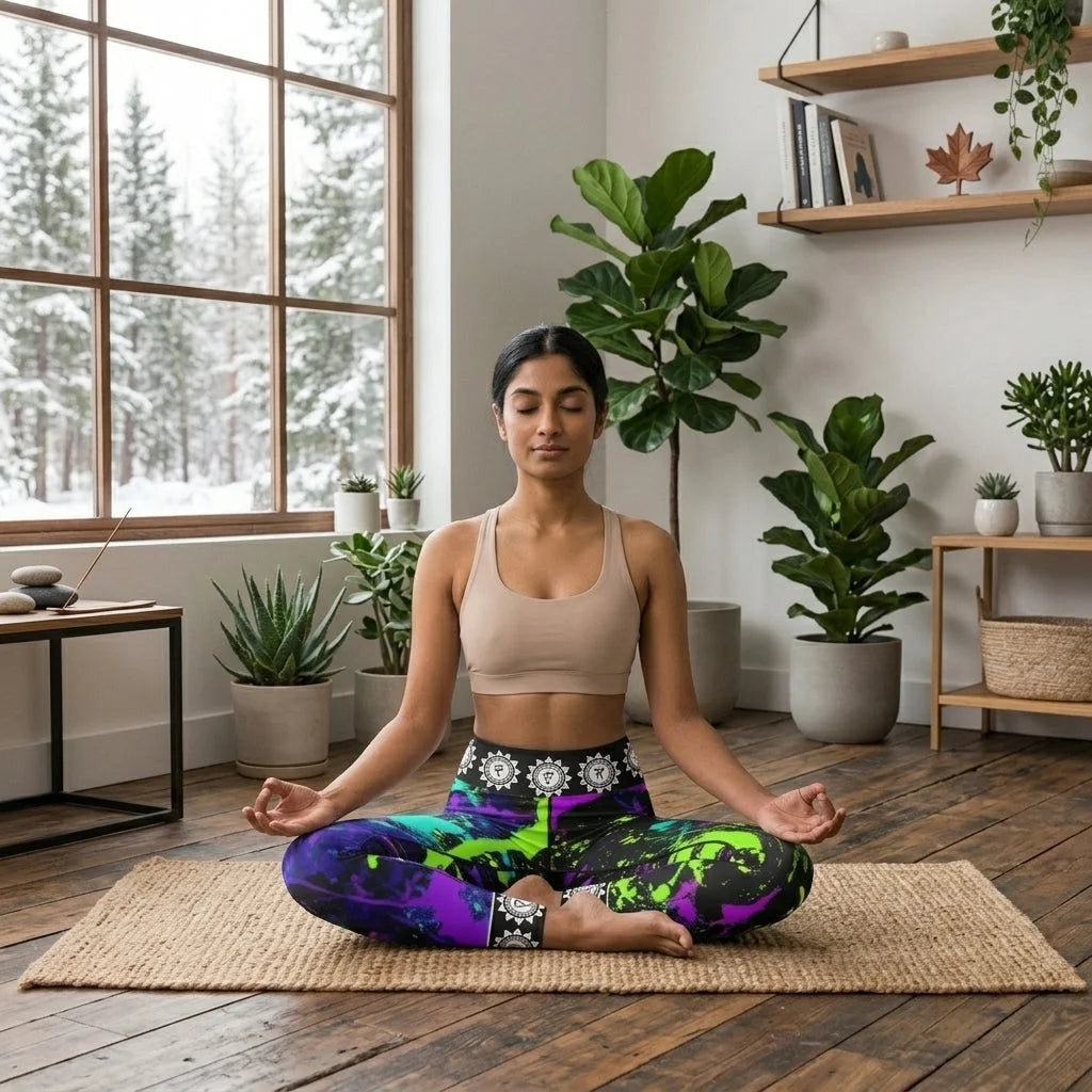 Colorful Yoga Leggings With Neon Splash Chakra Design