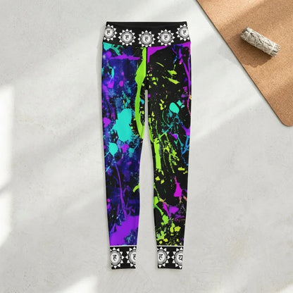Colorful Yoga Leggings With Neon Splash Chakra Design