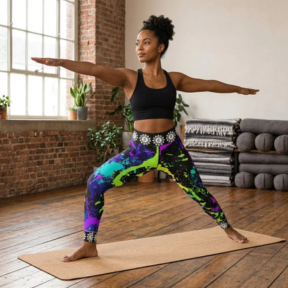 Colorful Yoga Leggings With Neon Splash Chakra Design