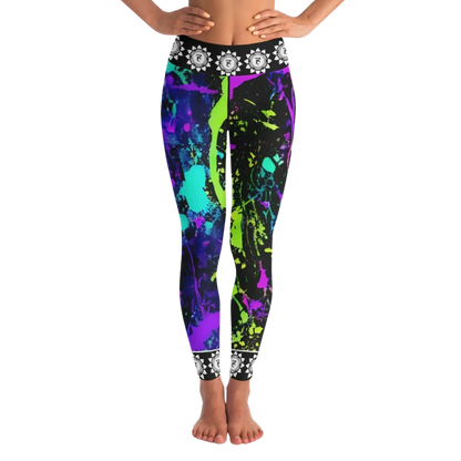 Colorful Yoga Leggings With Neon Splash Chakra Design - XS
