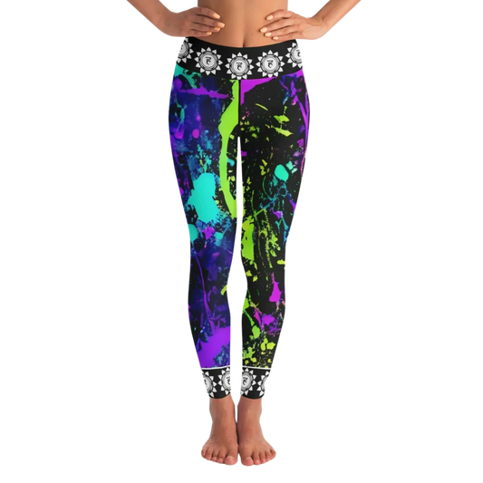 Colorful Yoga Leggings With Neon Splash Chakra Design - XS
