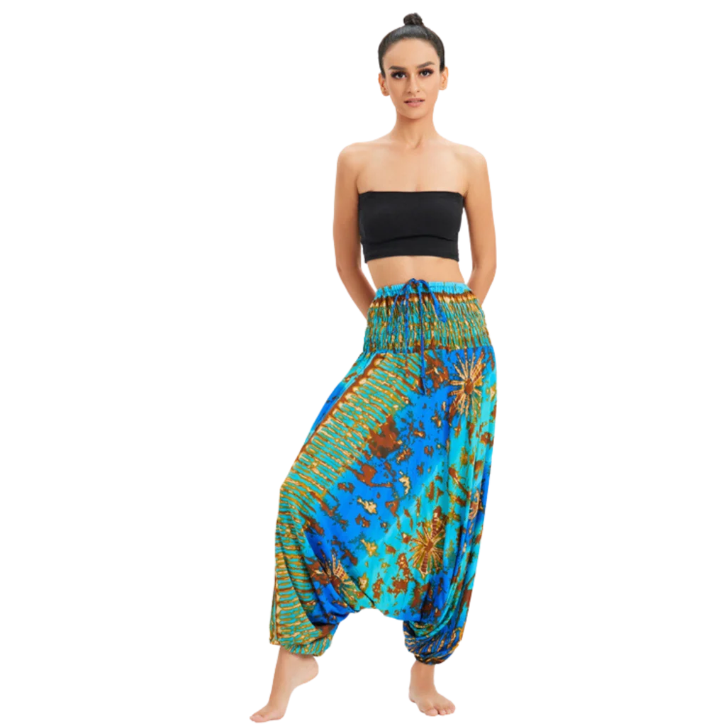 Convertible Female Drop Crotch Pants Romper - Blue And Green Gradient / one size