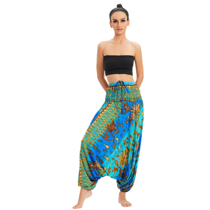 Convertible Female Drop Crotch Pants Romper - Blue And Green Gradient / one size