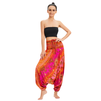 Convertible Female Drop Crotch Pants Romper - Red Gradient / one size