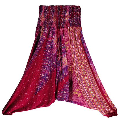 Convertible Ladies Drop Crotch Pants Romper Style - Wine Red / one size