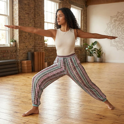 Cool Harem Pants With Vibrant Mystic Stripe Print