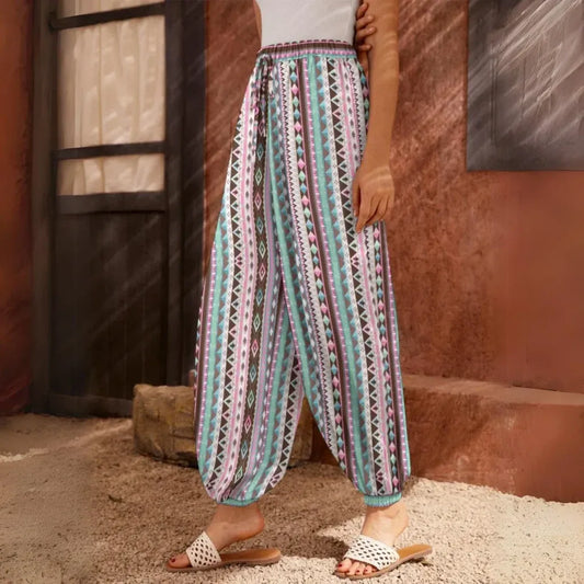 Cool Harem Pants With Vibrant Mystic Stripe Print - XS
