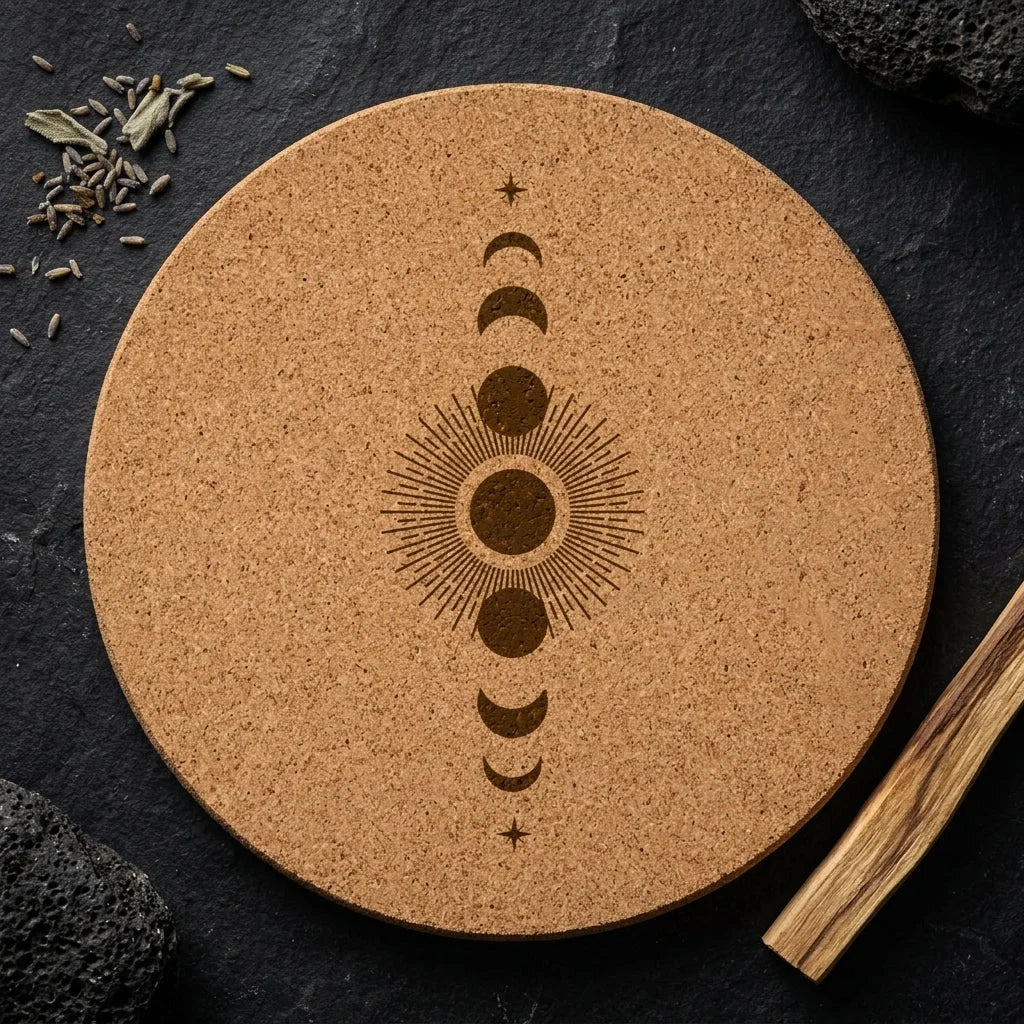 Cork Yoga Round Mat With Celestial Print - Sun and Moon Profit and Loss / 68x68 cm