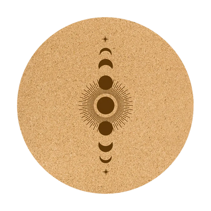 Cork Yoga Round Mat With Celestial Print - Sun and Moon Profit and Loss / 68x68 cm