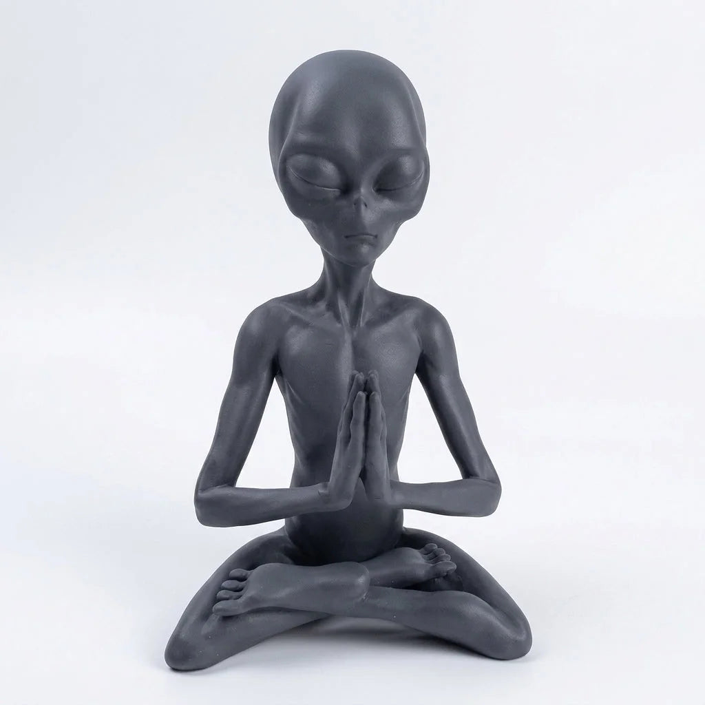 Cosmic Alien Figure Meditating Home Décor Accent - Light Grey