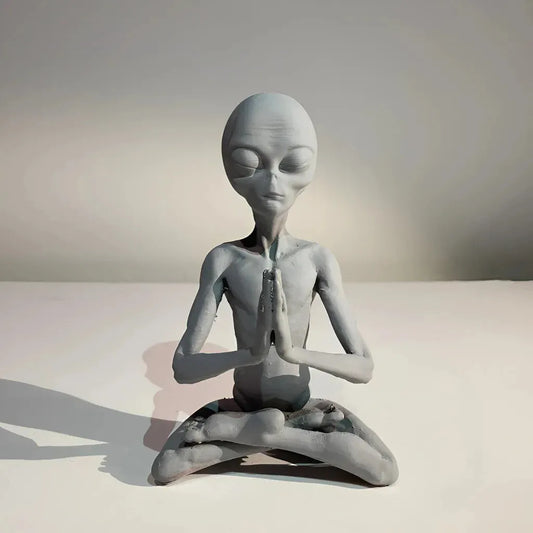 Cosmic Alien Figure Meditating Home Décor Accent - Light Grey
