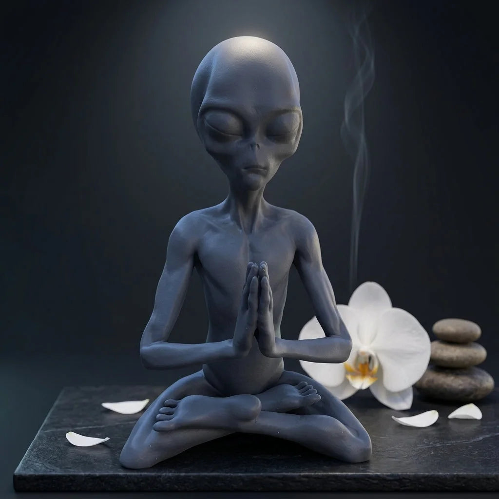 Cosmic Alien Figure Meditating Home Décor Accent - Light Grey