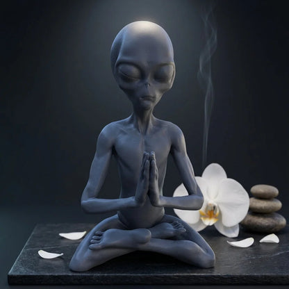 Cosmic Alien Figure Meditating Home Décor Accent - Light Grey