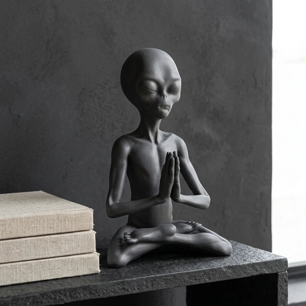 Cosmic Alien Figure Meditating Home Décor Accent - Light Grey