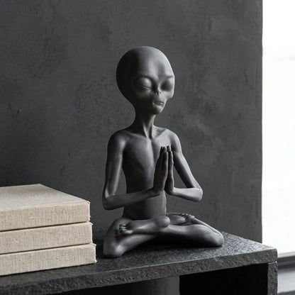 Cosmic Alien Figure Meditating Home Décor Accent - Light Grey
