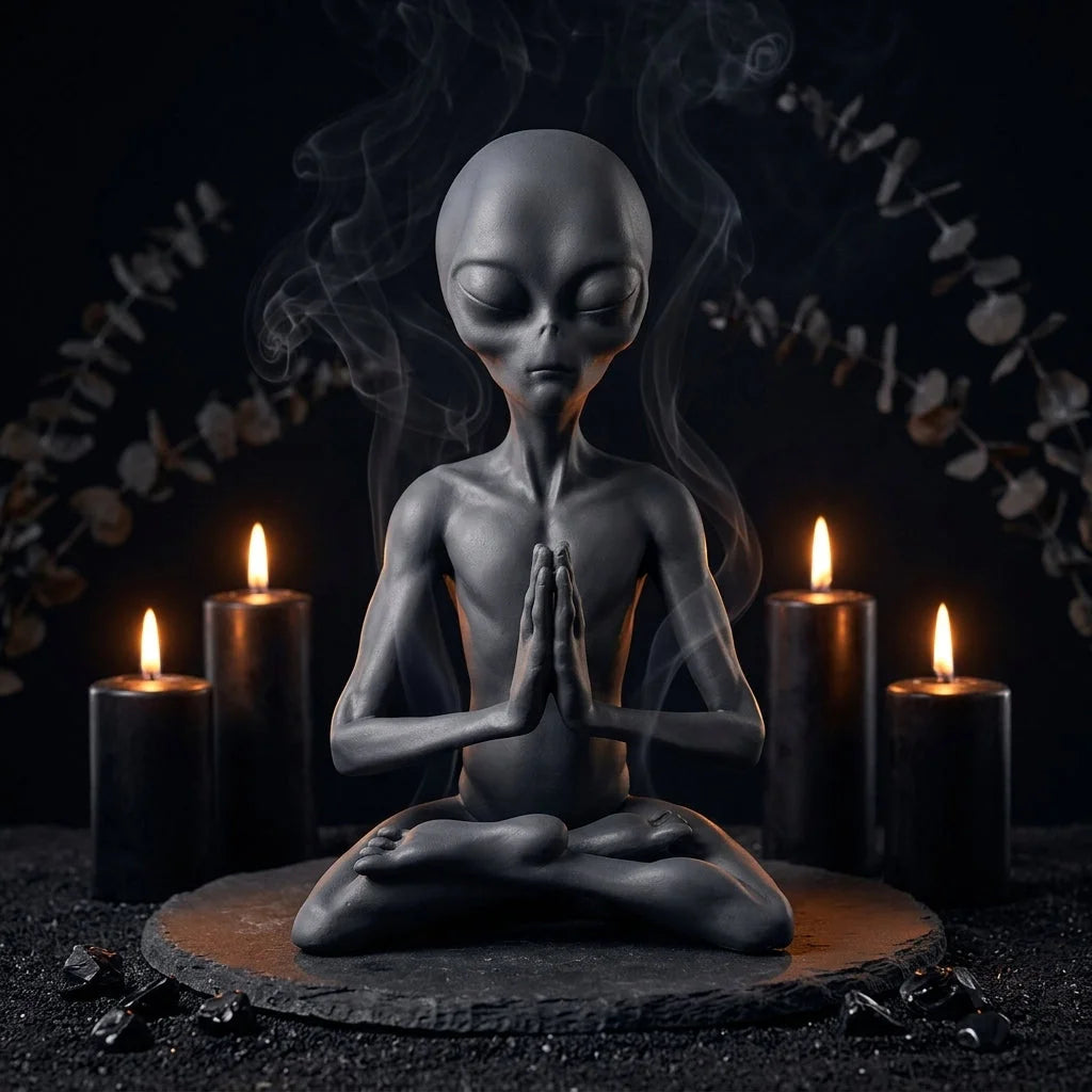 Cosmic Alien Figure Meditating Home Décor Accent - Light Grey