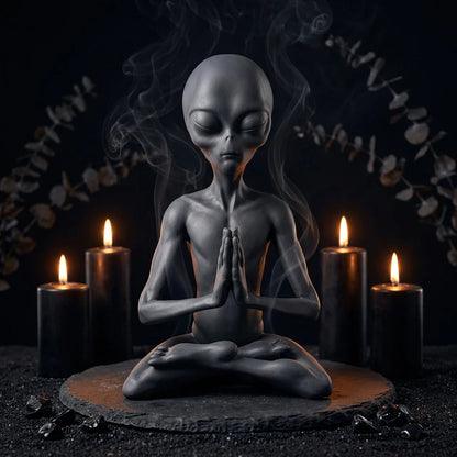 Cosmic Alien Figure Meditating Home Décor Accent - Light Grey