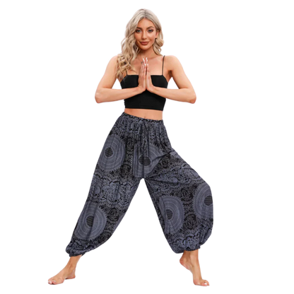 Cotton Harem Pants For Womens In Boho Lantern Style - Rose Black / one size