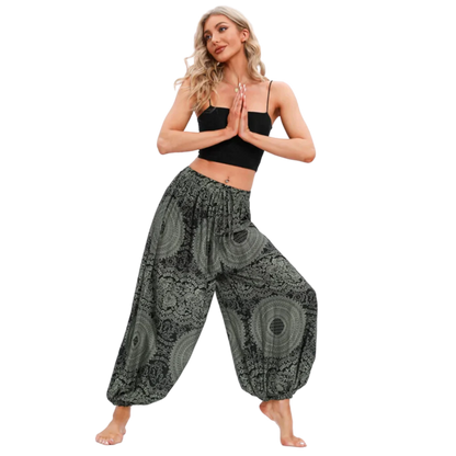 Cotton Harem Pants For Womens In Boho Lantern Style - Rose Dark Green / one size