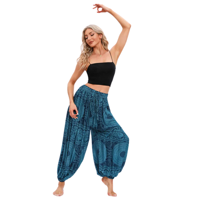 Cotton Harem Pants For Womens In Boho Lantern Style - Rose Navy Blue / one size