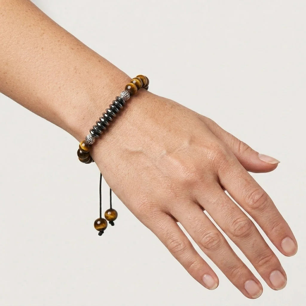 Crown Accent Beaded Bracelts In Agate Stone