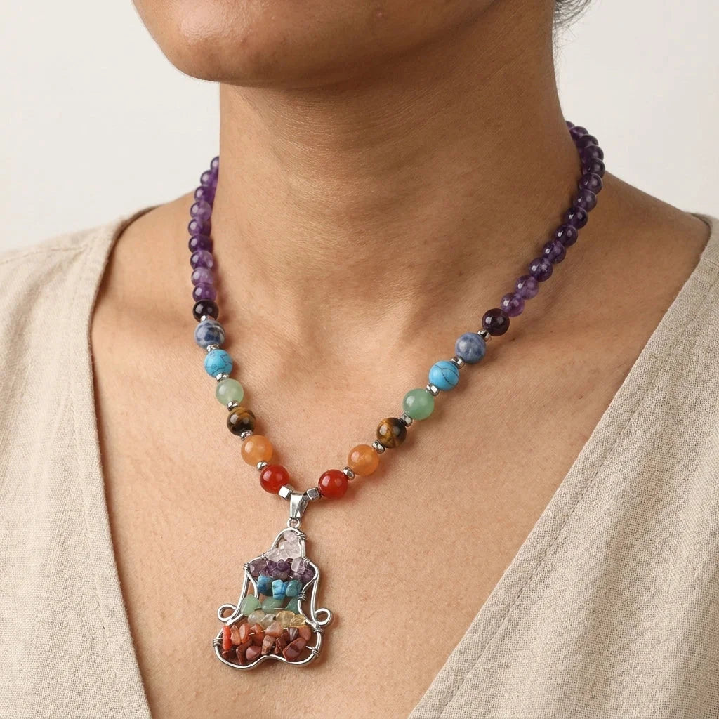 Crystal Healing Meditation Necklace With Buddha Pendant
