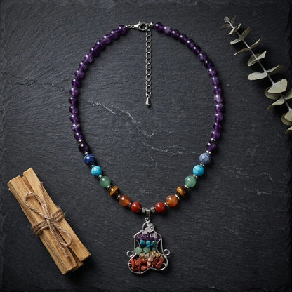 Crystal Healing Meditation Necklace With Buddha Pendant