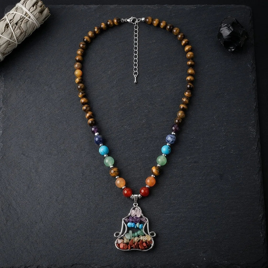 Crystal Healing Meditation Necklace With Buddha Pendant