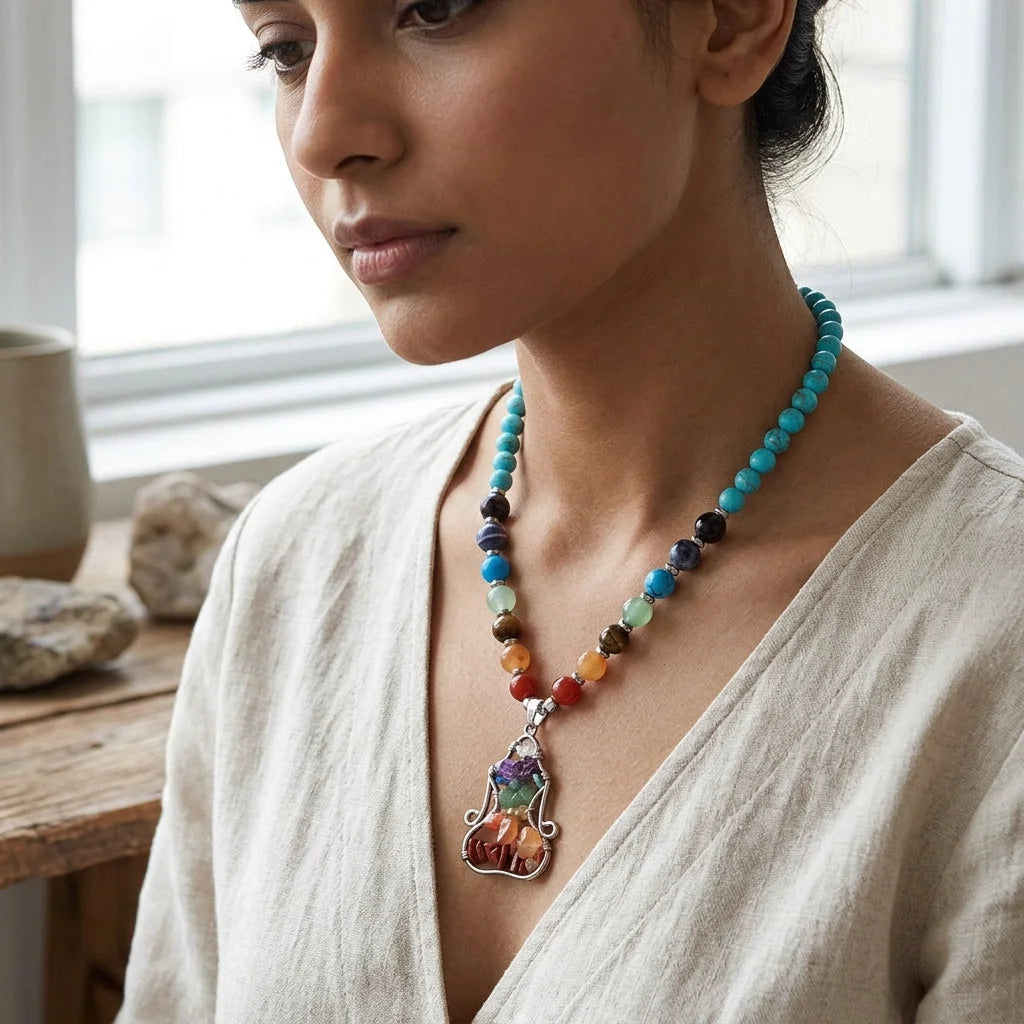 Crystal Healing Meditation Necklace With Buddha Pendant