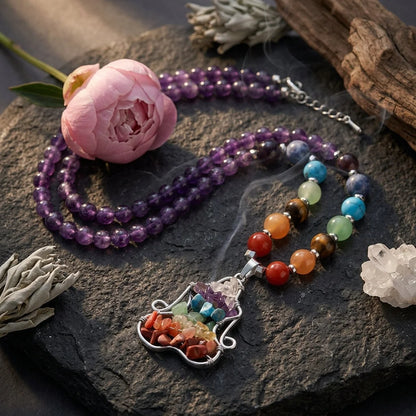 Crystal Healing Meditation Necklace With Buddha Pendant