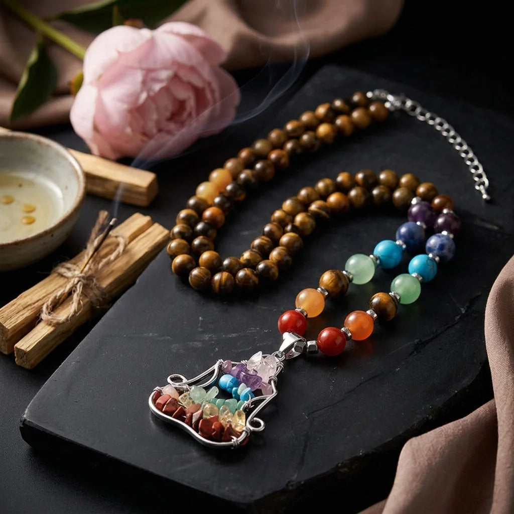 Crystal Healing Meditation Necklace With Buddha Pendant