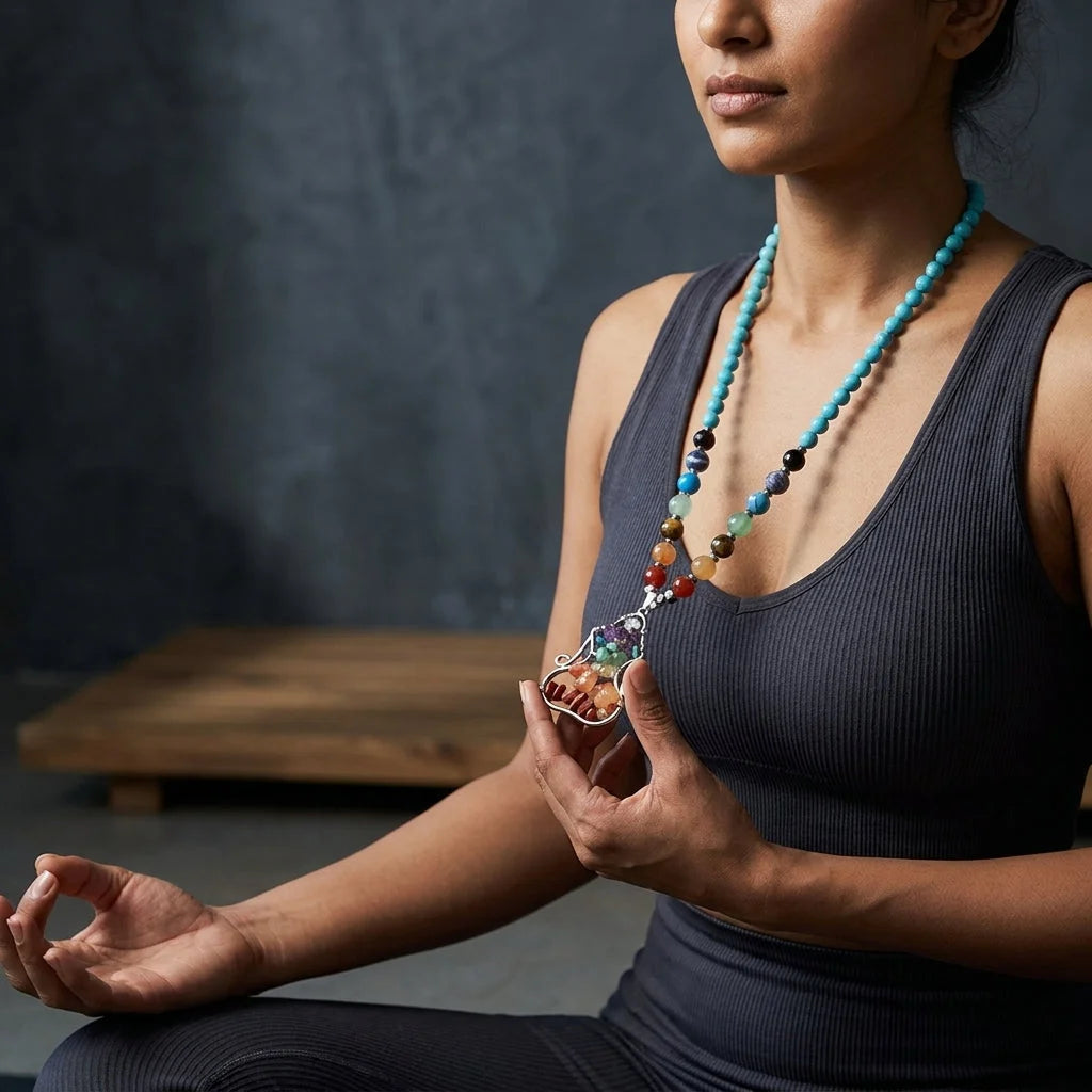 Crystal Healing Meditation Necklace With Buddha Pendant
