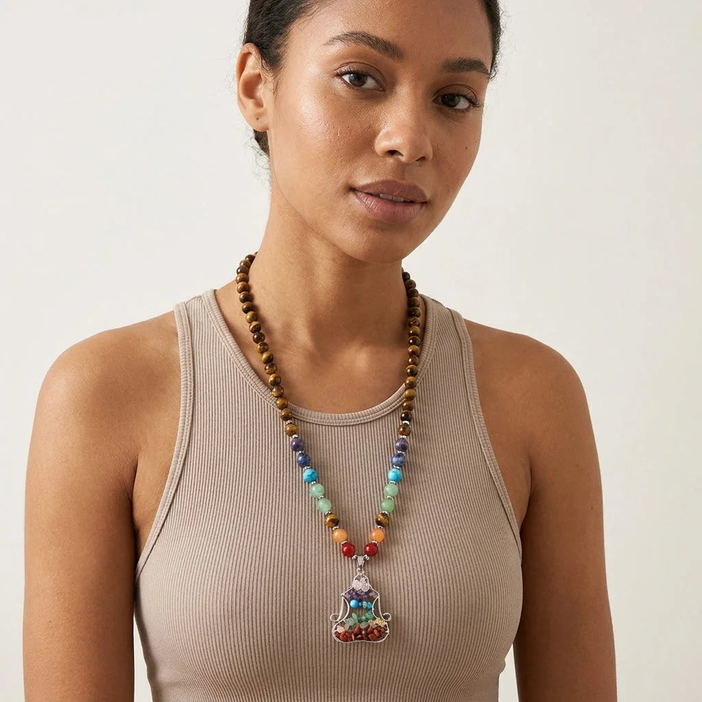 Crystal Healing Meditation Necklace With Buddha Pendant