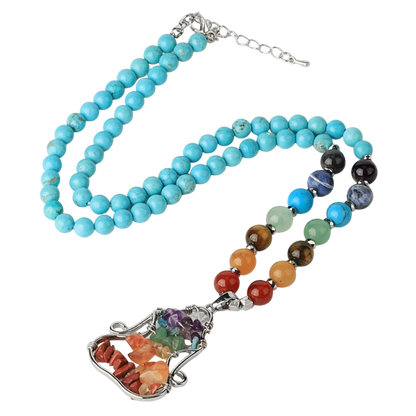Crystal Healing Meditation Necklace With Buddha Pendant - Blue