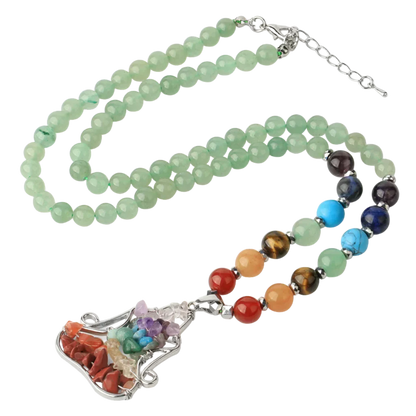 Crystal Healing Meditation Necklace With Buddha Pendant - Green