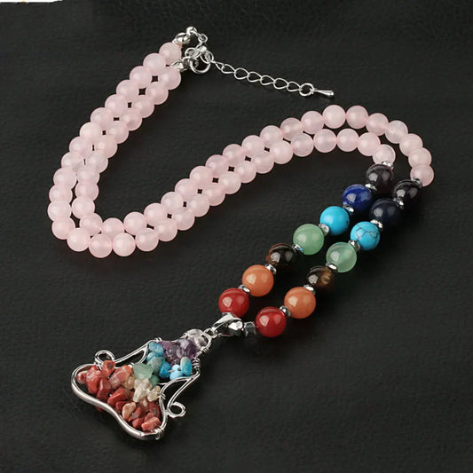 Crystal Healing Meditation Necklace With Buddha Pendant - Pink