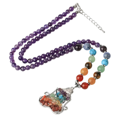 Crystal Healing Meditation Necklace With Buddha Pendant - Purple