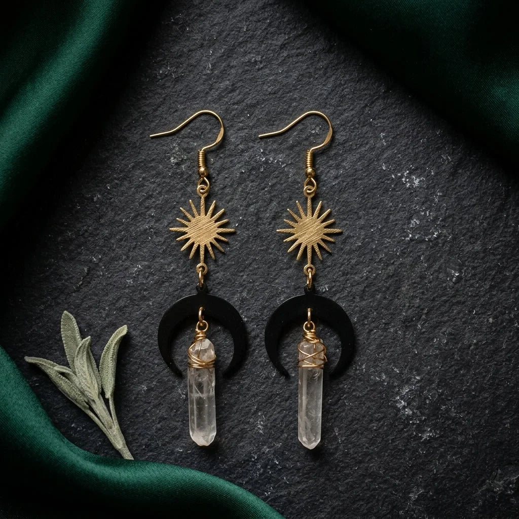 Crystal Quartz Bohemian Earrings For Women - Gold