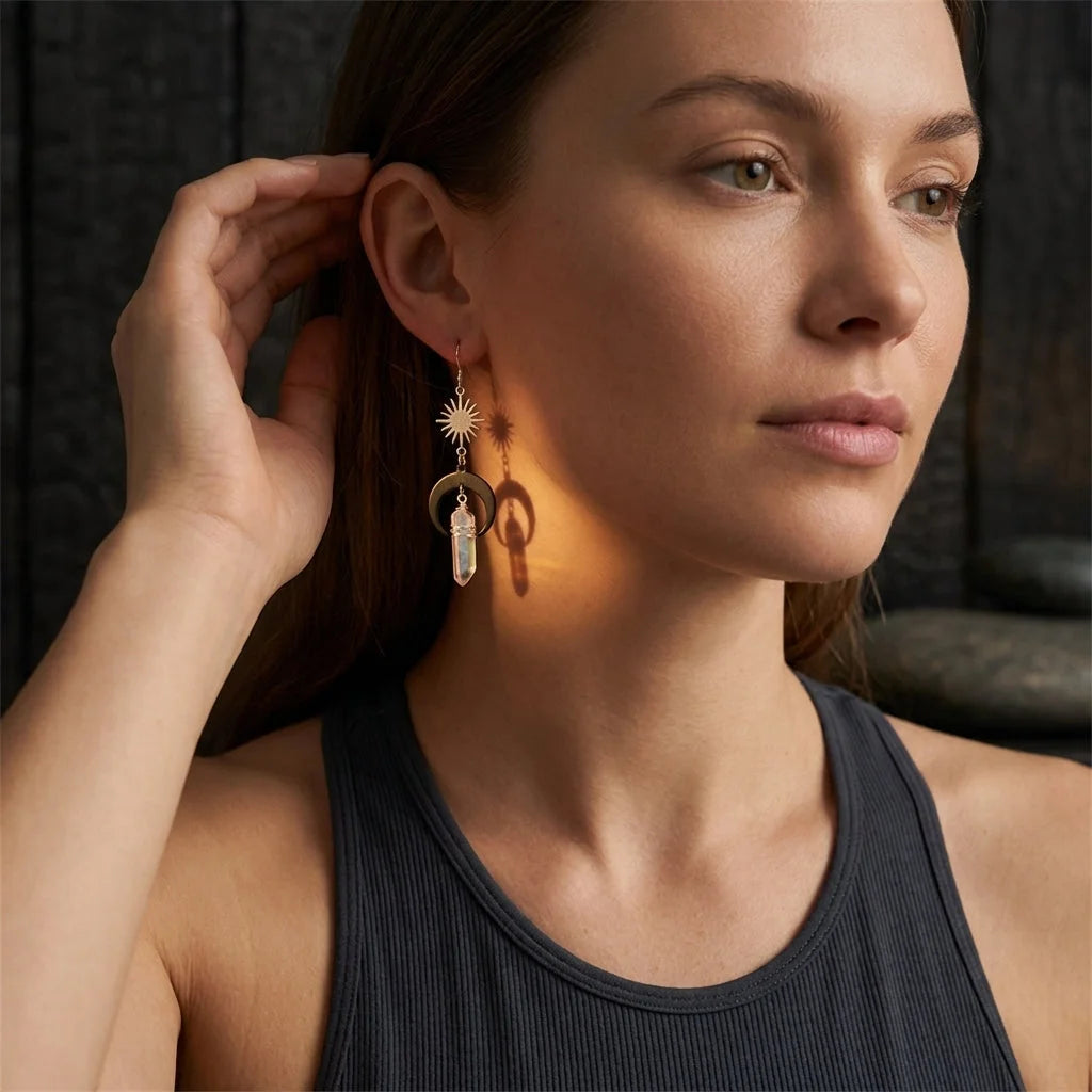 Crystal Quartz Bohemian Earrings For Women - Gold