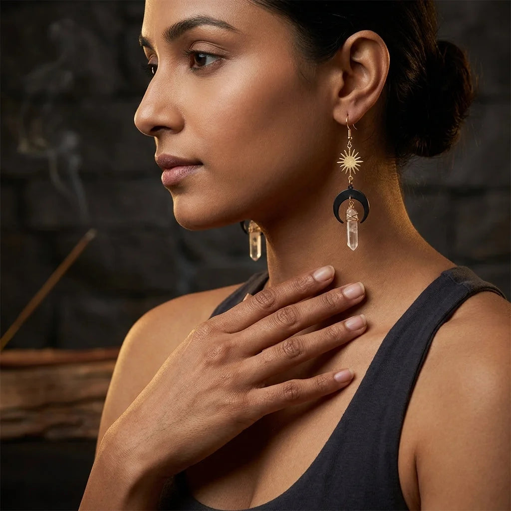 Crystal Quartz Bohemian Earrings For Women - Gold
