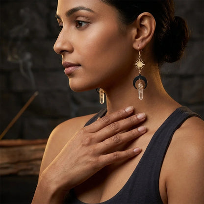 Crystal Quartz Bohemian Earrings For Women - Gold