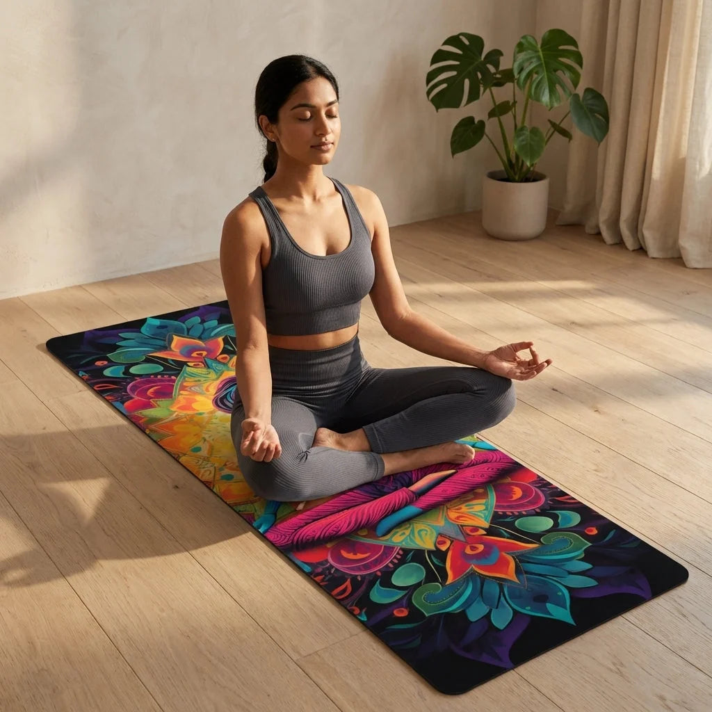 Cute Yoga Mat With Psychedelic Queen Design - 24x68